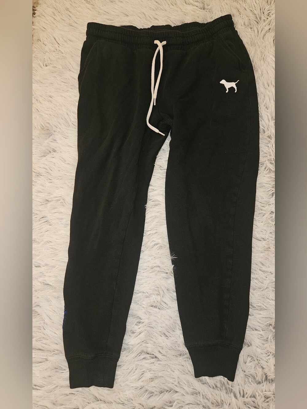 Victoria's Secret PINK Black Jogger Sweatpants Embroidered Floral Logo Women's M - Picture 2 of 8